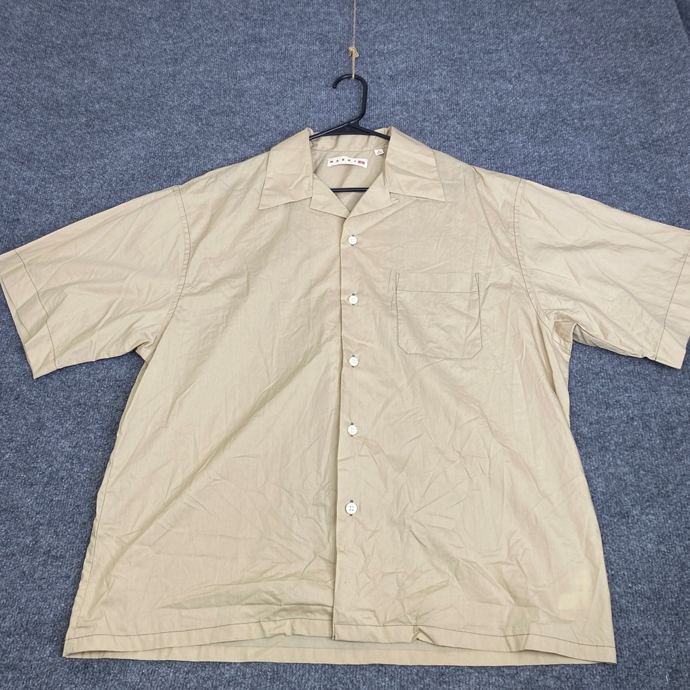 Uniqlo Marni Mens Medium Beige Short Sleeve Button Up Camp Collar Shirt 449635